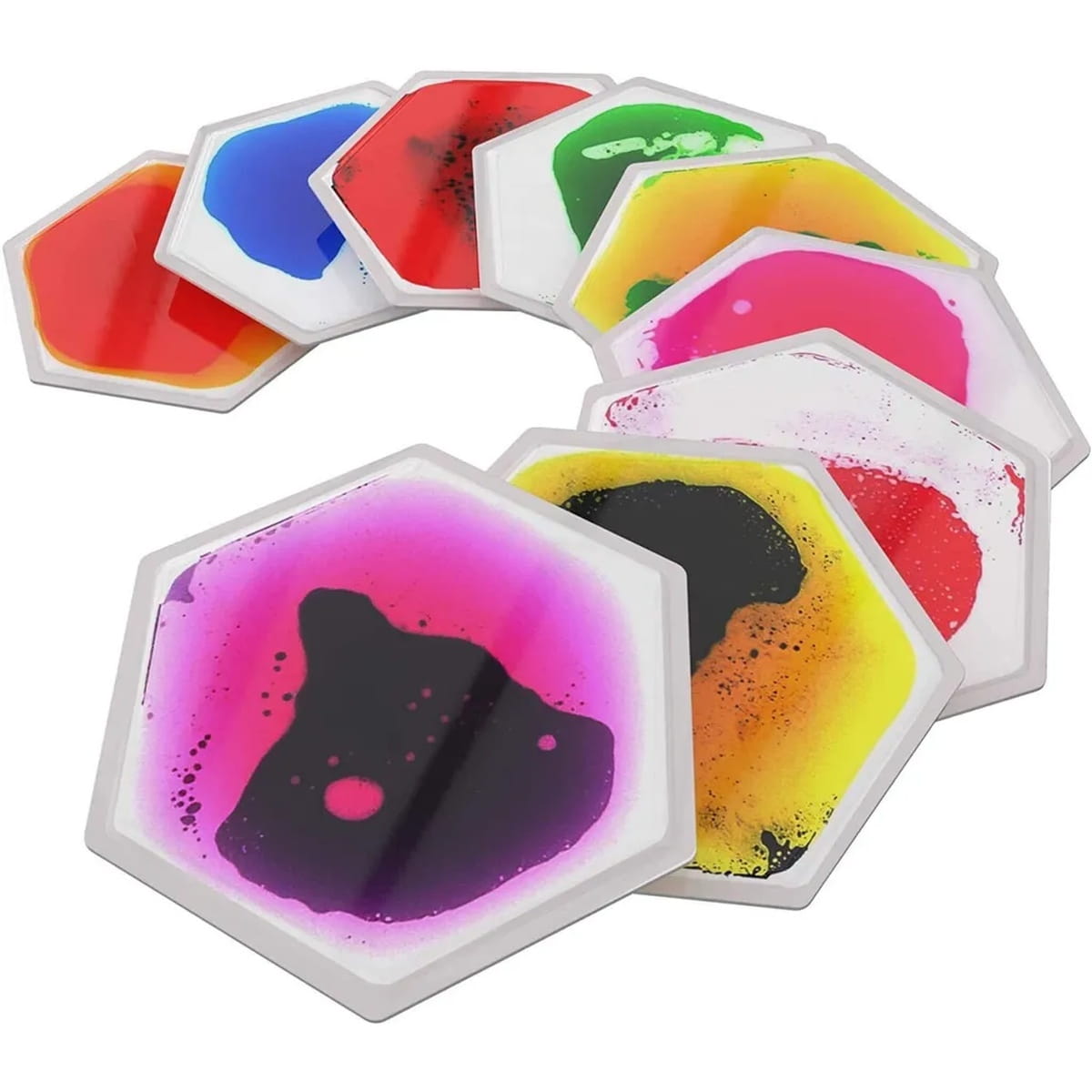 9 Hexagon Liquid Sensory Tiles stacked together