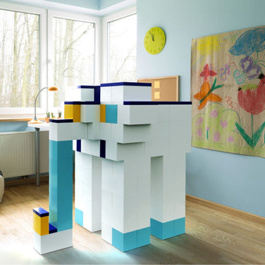 A fort of EverBlock Lego Blocks Medium Starter Kit in bedroom