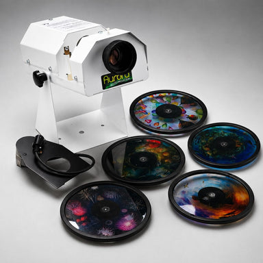 Aurora Projector Bundle with five Effects Wheels next to it