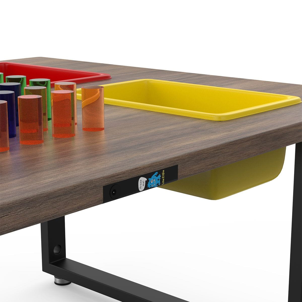 Closeup of IllumiTable Light Bright Table in Walnut Veneer Finish