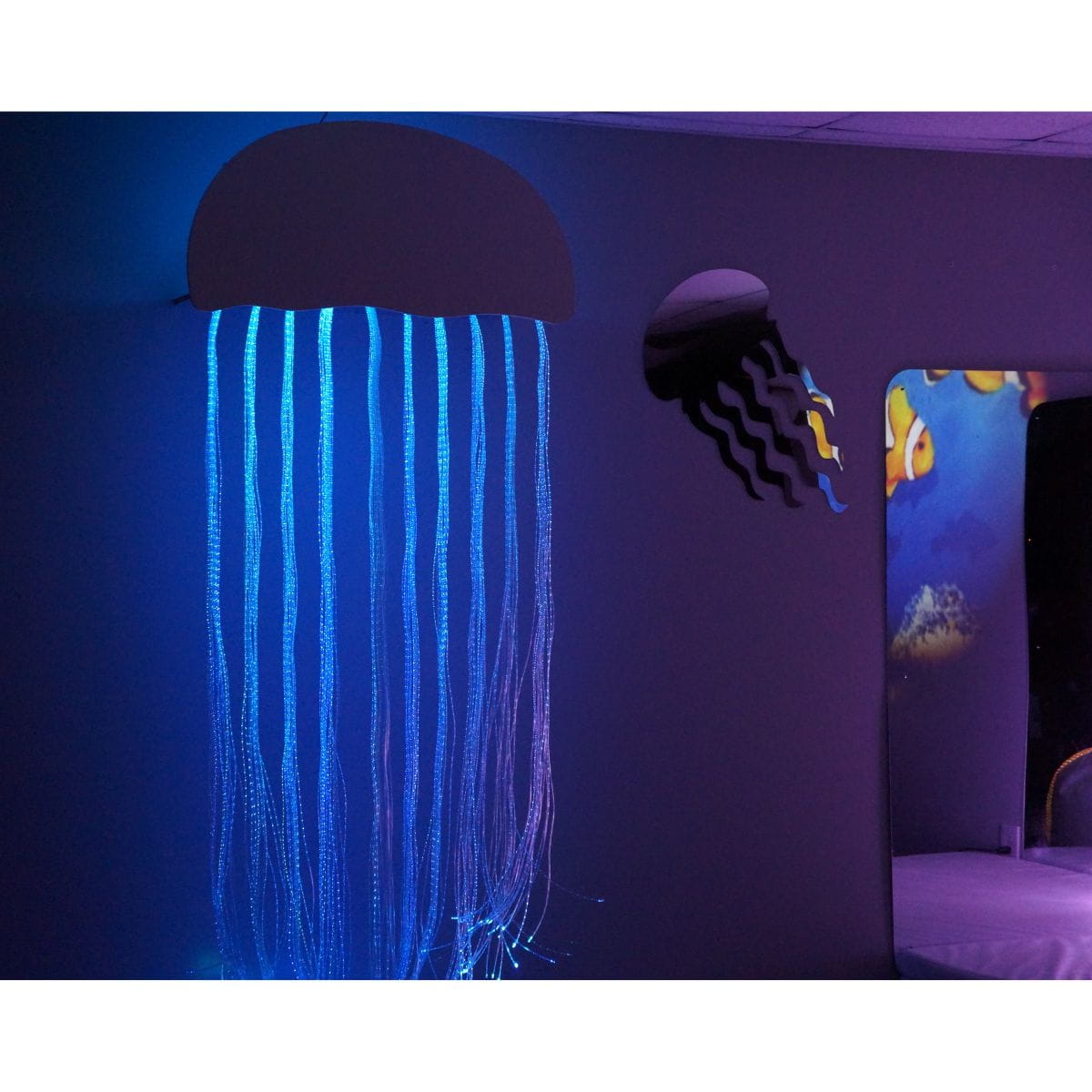 Closeup of Fiber Optic Jellyfish in blue for Underwater Adventures Sensory Room Bundle