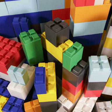 Closeup of different sizes of the full set of EverBlock Modular Building Blocks