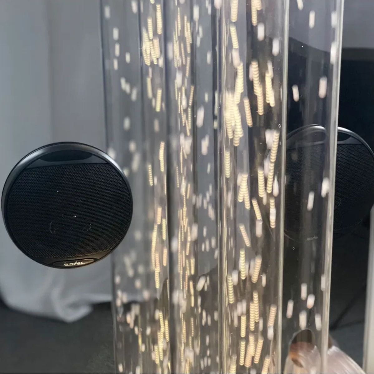 Closeup of speakers and bubble tube on the Vecta Delight Mobile Sensory Station