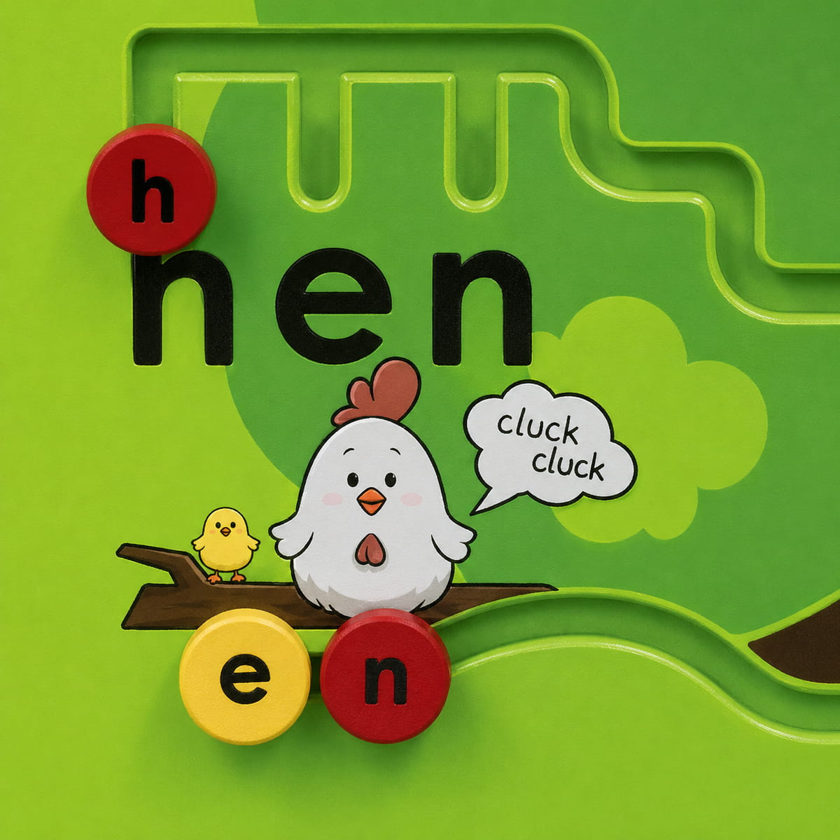Closeup of the hen on Alphabet Tree Wall Activity
