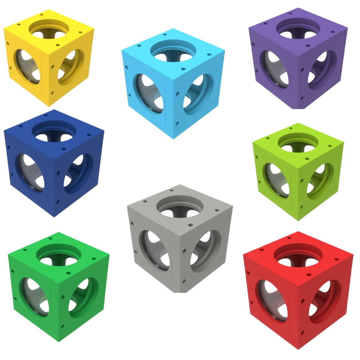 Different colors of Table Cubes for the LiteZilla Aerocube Constructor Table