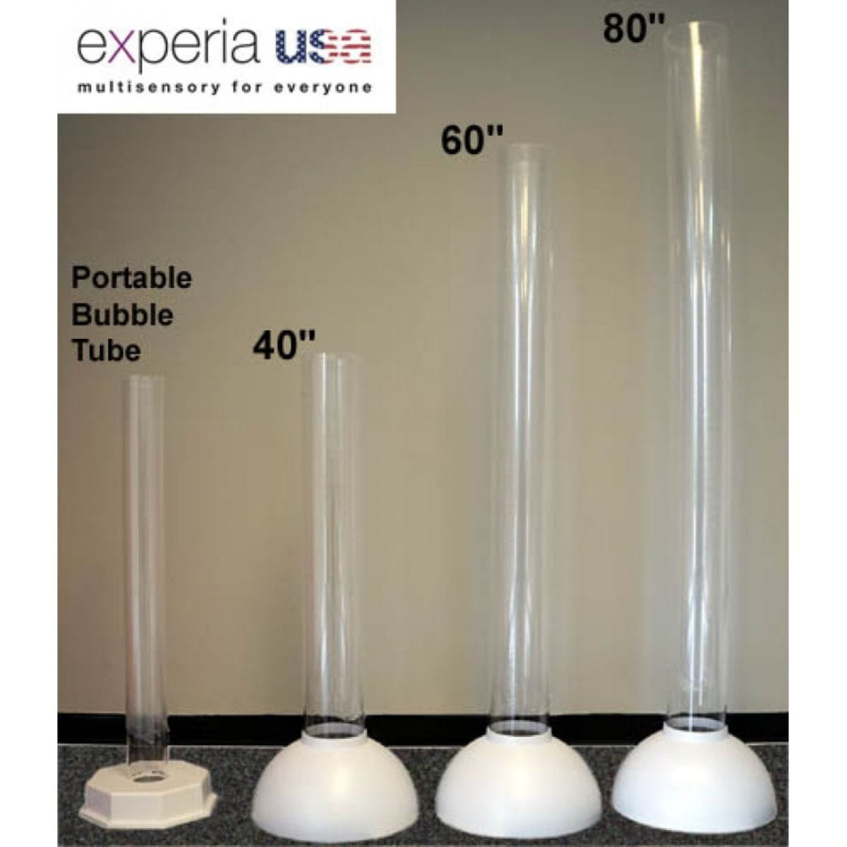 Different sizes of the Experia USA Calming LED Bubble Tube for Sensnor in 40" 60" 80"