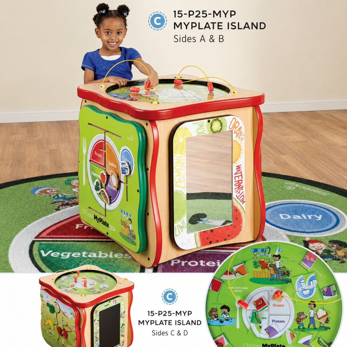 Girl playing on the MyPlate Activity Island