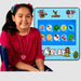 Girl smiling next to Keydo Interactive Touch Screen Wall Panel