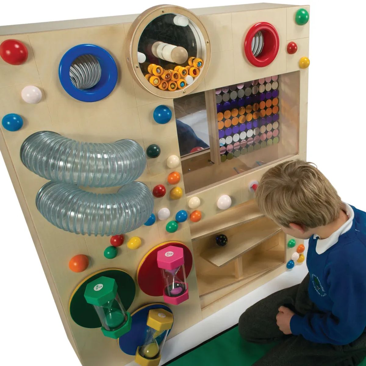 Kid playing on the Gravity Wonder Sensory Wall