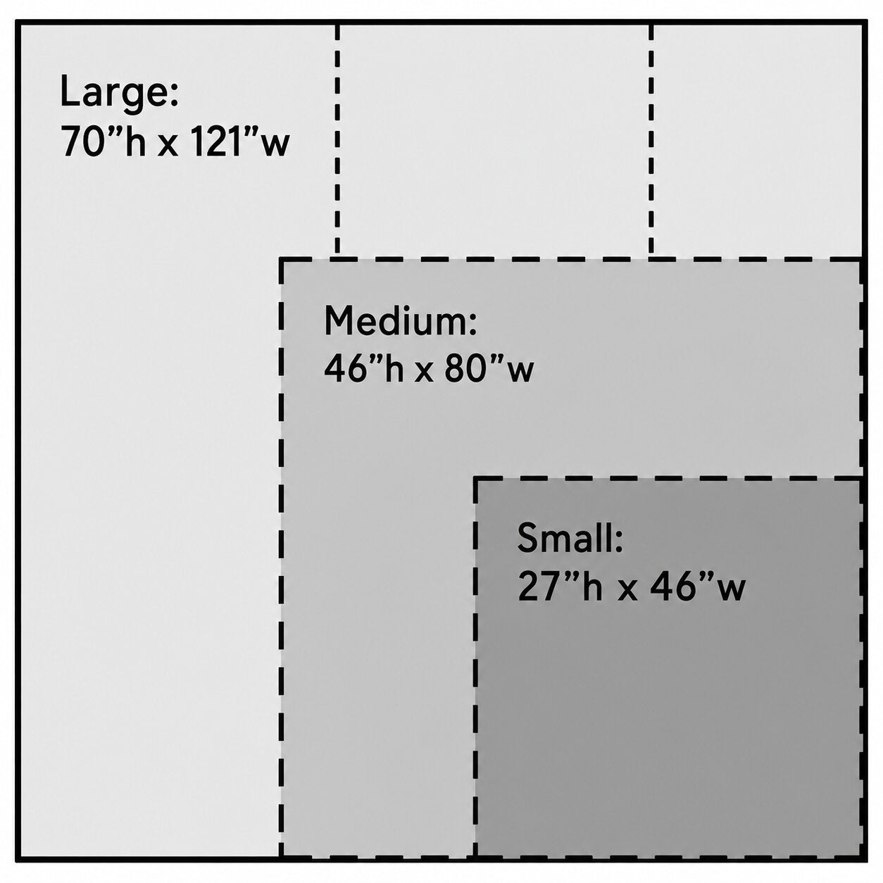 Large, Medium, and Small dimensions of the Kids Themed Wall Murals