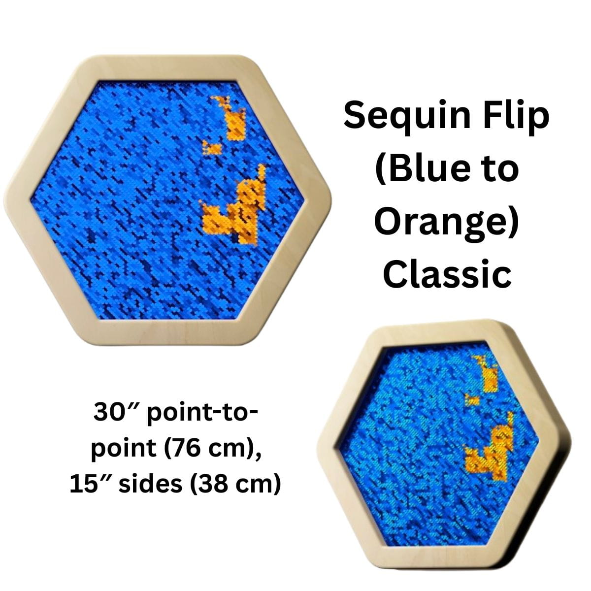 LiteZilla Multi-Sensory Hexagon Panel Sequin Flip (Blue to Orange) Classic 30 inch Front View and Sideview