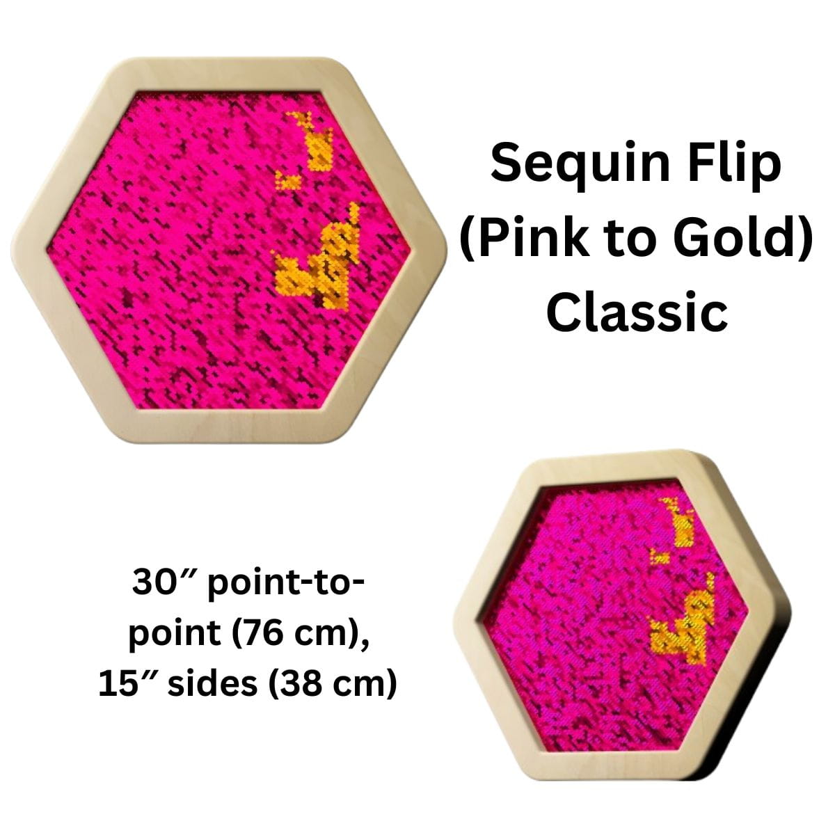 LiteZilla Multi-Sensory Hexagon Panel Sequin Flip (Pink to Gold) Classic 30 inch Front View and Sideview