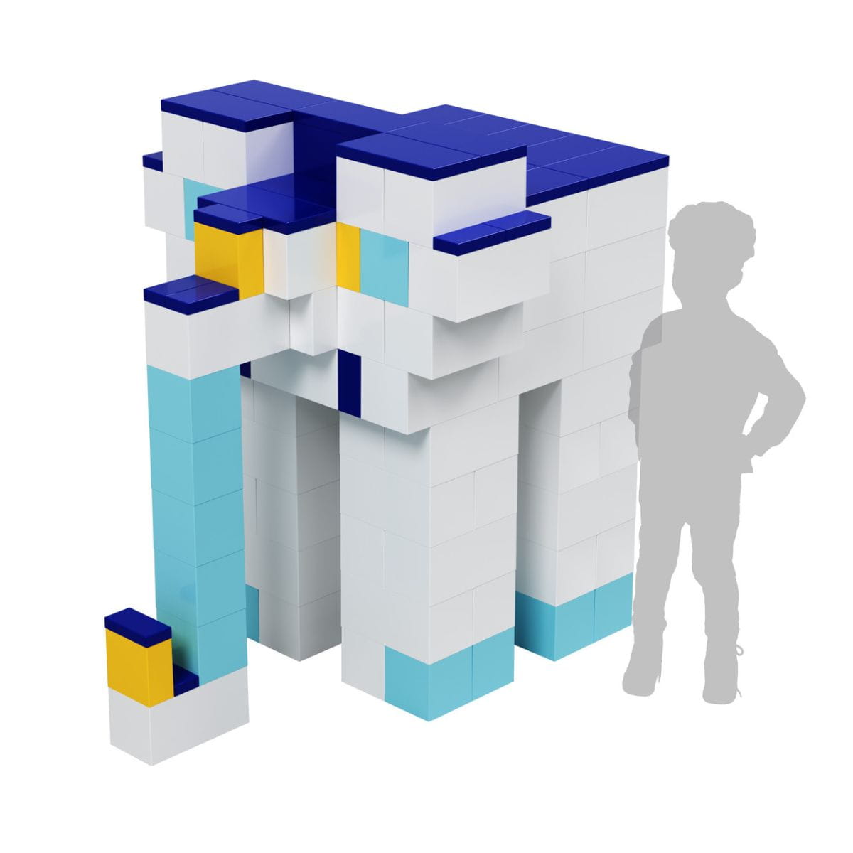 Medium Starter Kit EverBlock Modular Building Blocks  Life size visual of design with silhouette of child next to