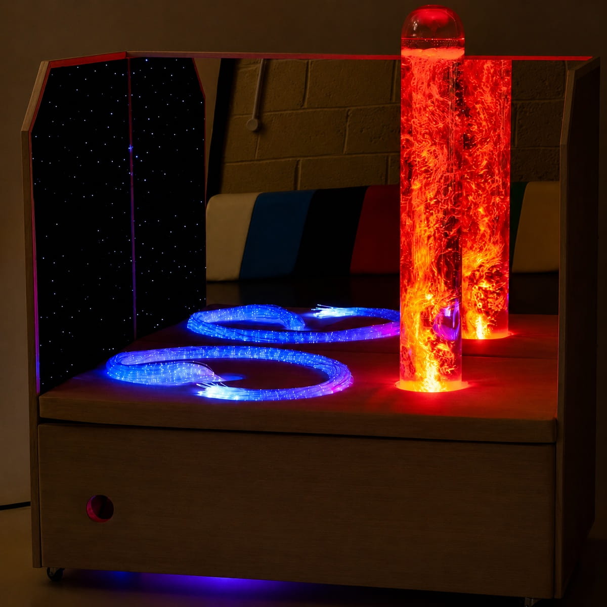 Portable Sensory Room Corner with bubble tube and fiber optic strands