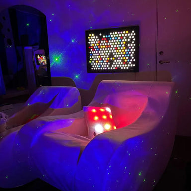 Rod Wall Sensory Light Wall Panel lit up in sensory room