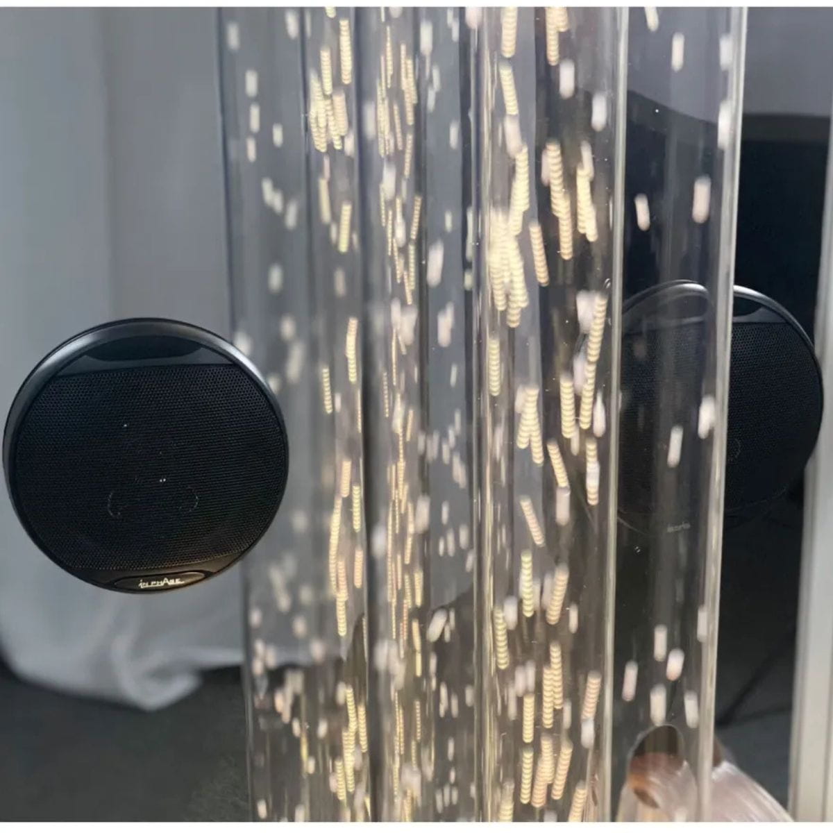 Speakers and bubble tube closeup on the Vecta Delight Mobile Sensory Cart