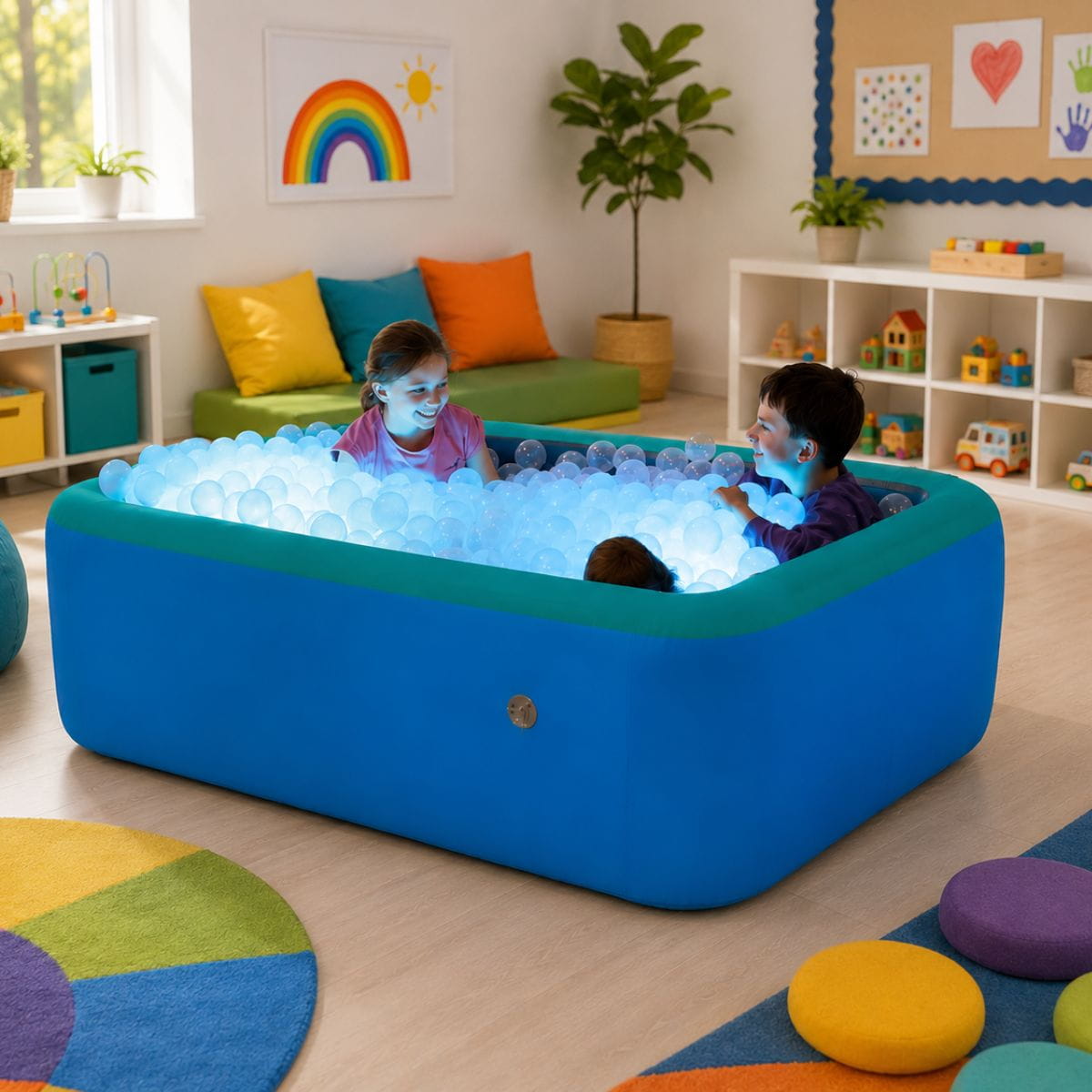 Two kids playing in the Light Up Ball Pit