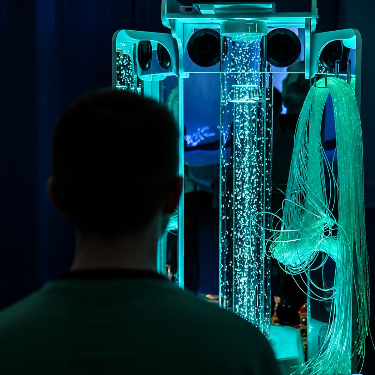 Vecta Delight Mobile Sensory Station shining green in the dark